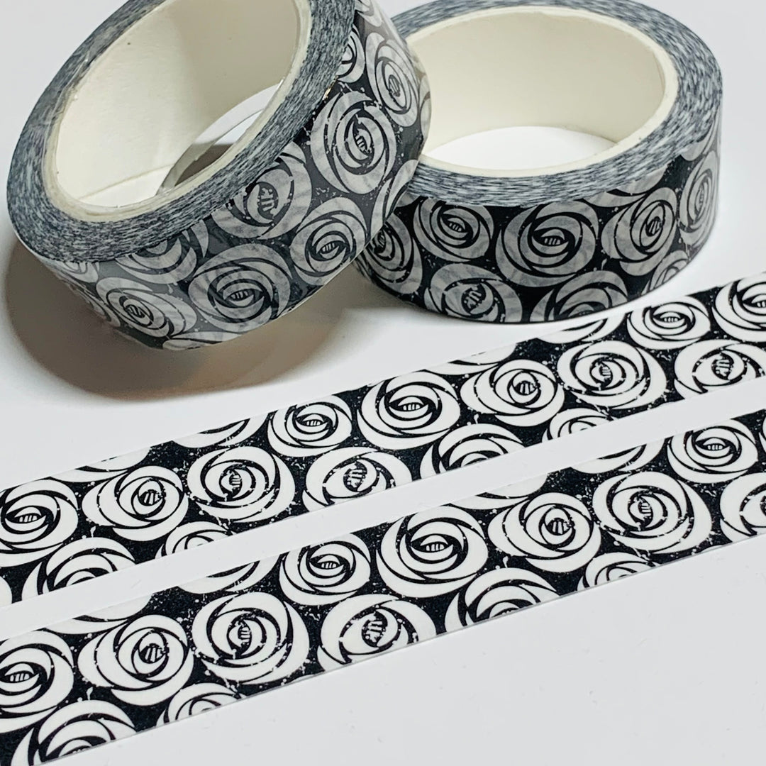 MONOCHROMATIC BLACK And WHITE Roses Floral Washi Tape ~ 1 Roll ~ 15mm x 10m (33 Feet)