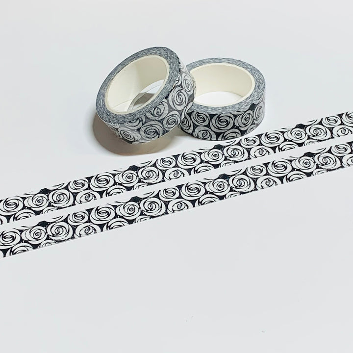 MONOCHROMATIC BLACK And WHITE Roses Floral Washi Tape ~ 1 Roll ~ 15mm x 10m (33 Feet)