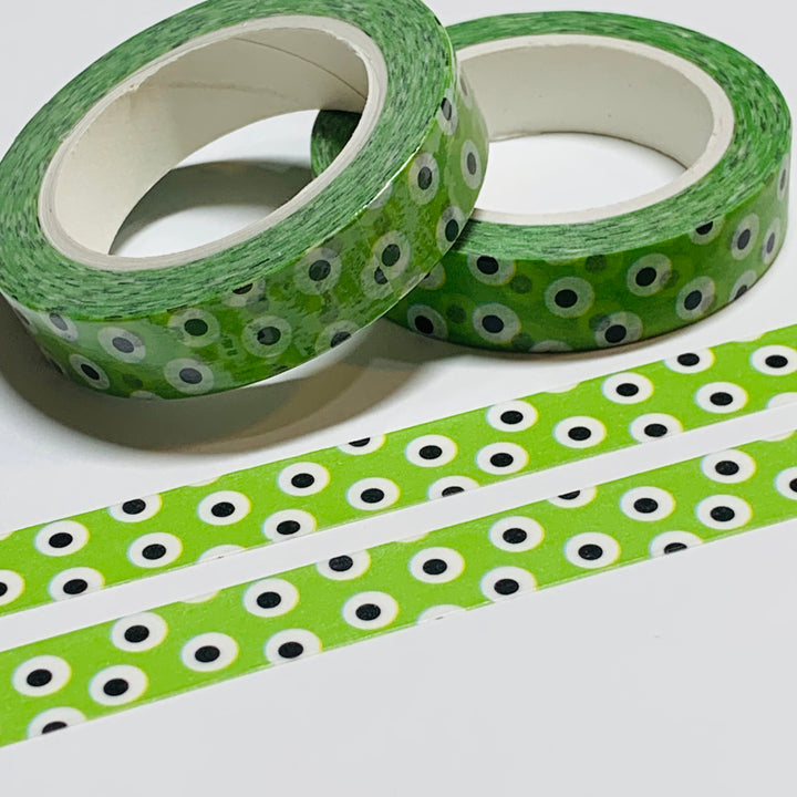 GREEN GOOGLY EYEBALLS Halloween Washi Tape ~ 1 Roll ~ 10mm x 10m (33 Feet)