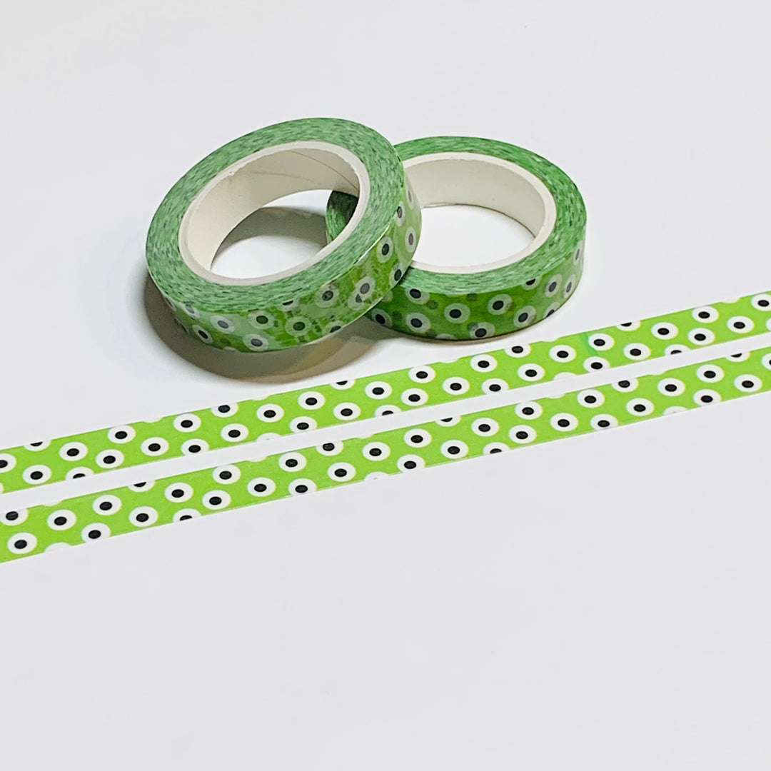 GREEN GOOGLY EYEBALLS Halloween Washi Tape ~ 1 Roll ~ 10mm x 10m (33 Feet)