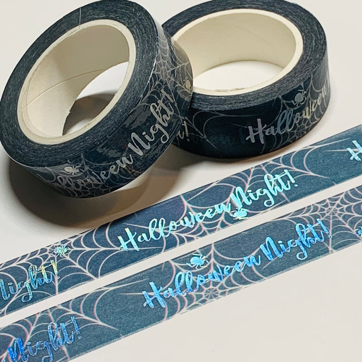 HAPPY HALLOWEEN Dusky Spider Webs Silver Foil Washi Tape ~ 1 Roll ~ 15mm x 10m (33 Feet)