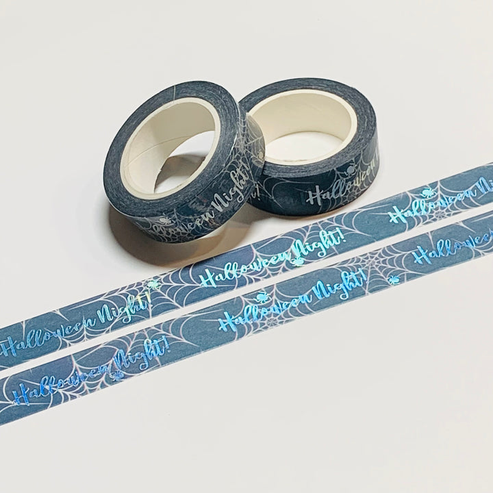 HAPPY HALLOWEEN Dusky Spider Webs Silver Foil Washi Tape ~ 1 Roll ~ 15mm x 10m (33 Feet)