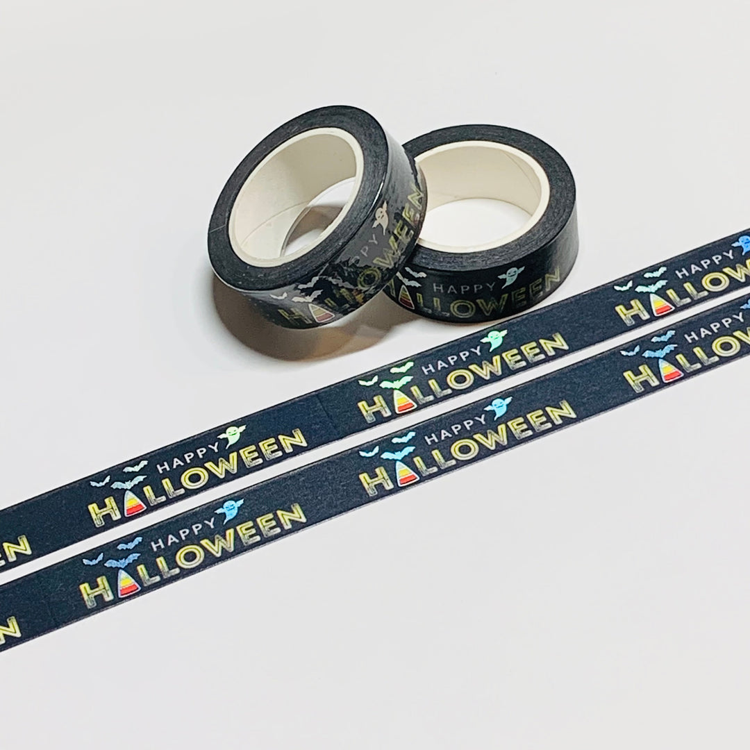 HAPPY HALLOWEEN CANDY Corn Silver Foil Washi Tape ~ 1 Roll ~ 15mm x 10m (33 Feet)