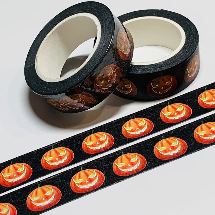 DARK THOUGHTS SILVER Foil Jack-O-Lanterns Halloween Washi Tape ~ 1 Roll ~ 15mm x 10m (33 Feet)