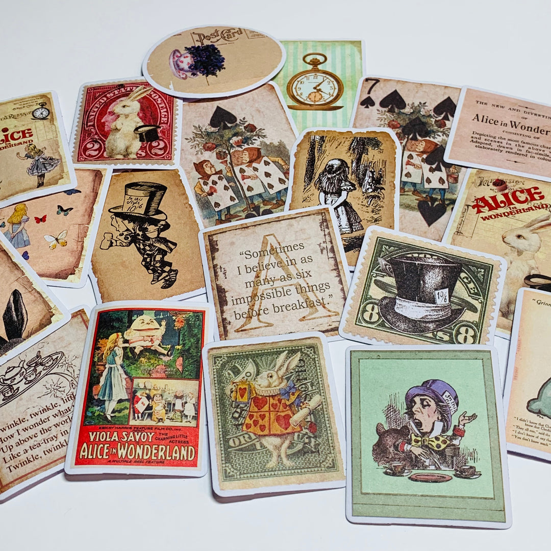 VINTAGE ALICE SLEEPING Ephemera Papers, Tags, Vellum & Stickers Pack ~ 90 Pieces