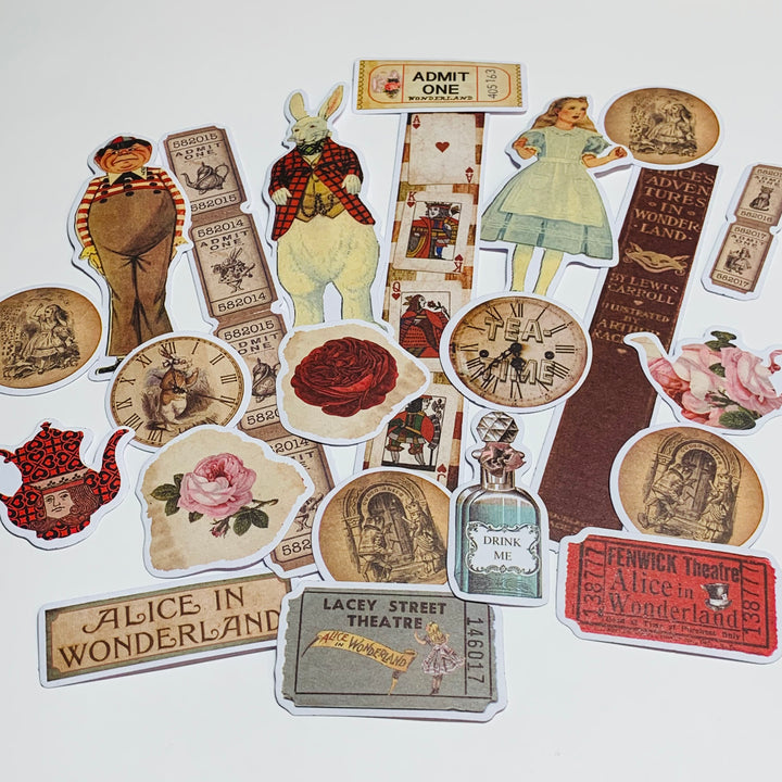 VINTAGE ALICE SLEEPING Ephemera Papers, Tags, Vellum & Stickers Pack ~ 90 Pieces