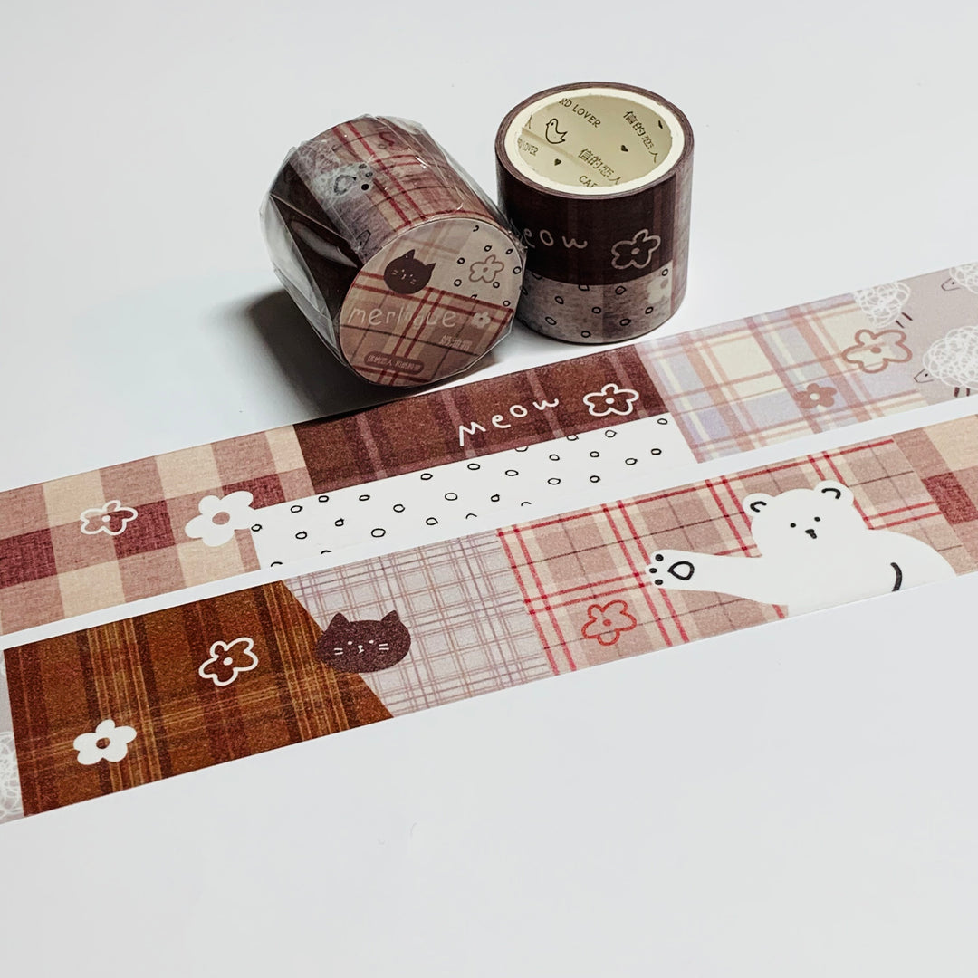 KITTY CAT PLAID Collage Washi Tape ~ 1 Roll ~ 30mm x 3m (10 Feet)