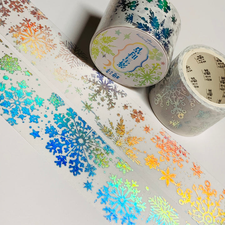 HOLOGRAPHIC SILVER SNOWFLAKES Embossed Washi Tape ~ 1 Roll ~ 30mm x 3m (10 Feet)