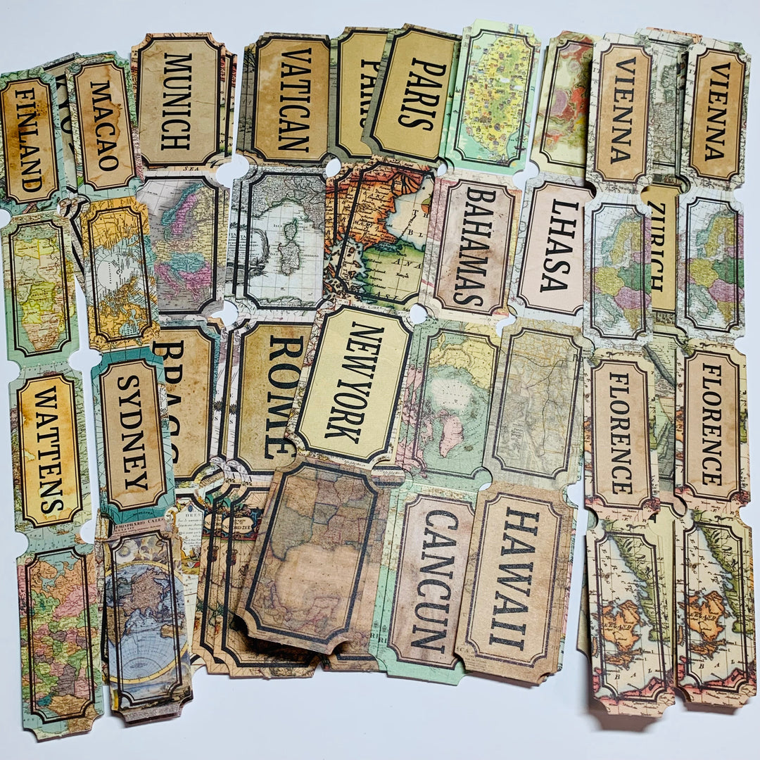 WORLD TRAVEL TICKET Stubs Sticker Ephemera Pack ~ 30 Strips / 120 Pieces