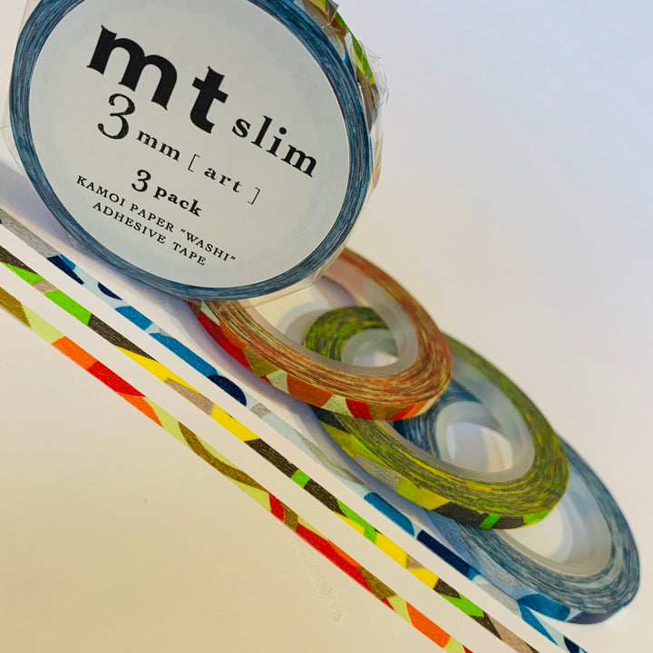 SLIM METALLIC GEOMETRIC Mt Washi Tape ~ 3 Rolls  Set ~ 3mm x 10m (33 Feet Each Roll)