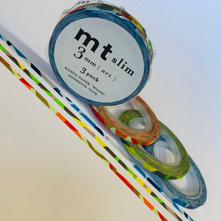 SLIM METALLIC GEOMETRIC Mt Washi Tape ~ 3 Rolls  Set ~ 3mm x 10m (33 Feet Each Roll)