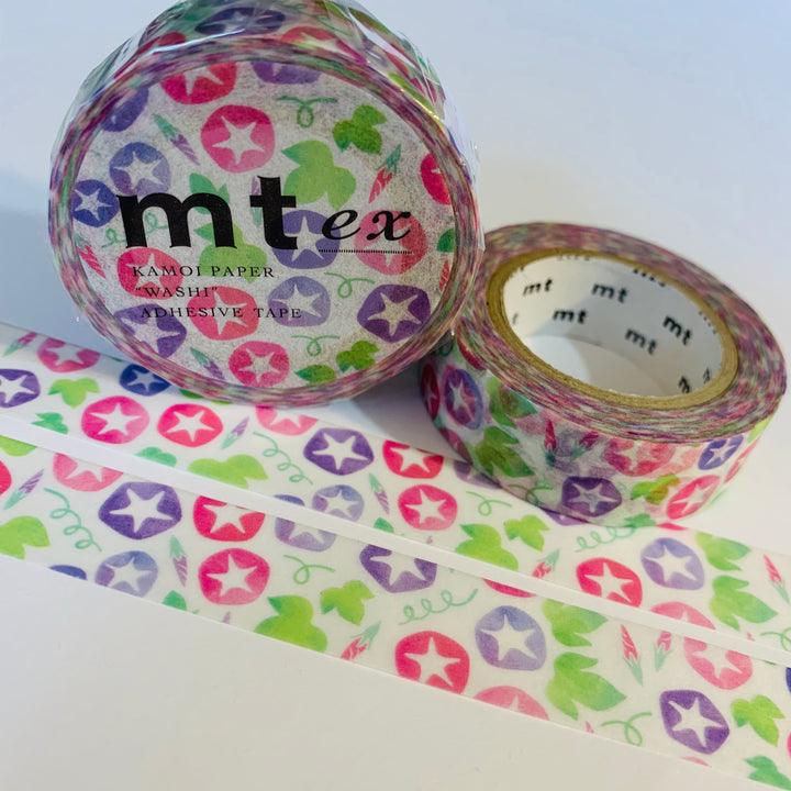 MORNING GLORIES PASTEL Flowers Mt Washi Tape - 1 Roll - 15mm x 10m (33 Feet)