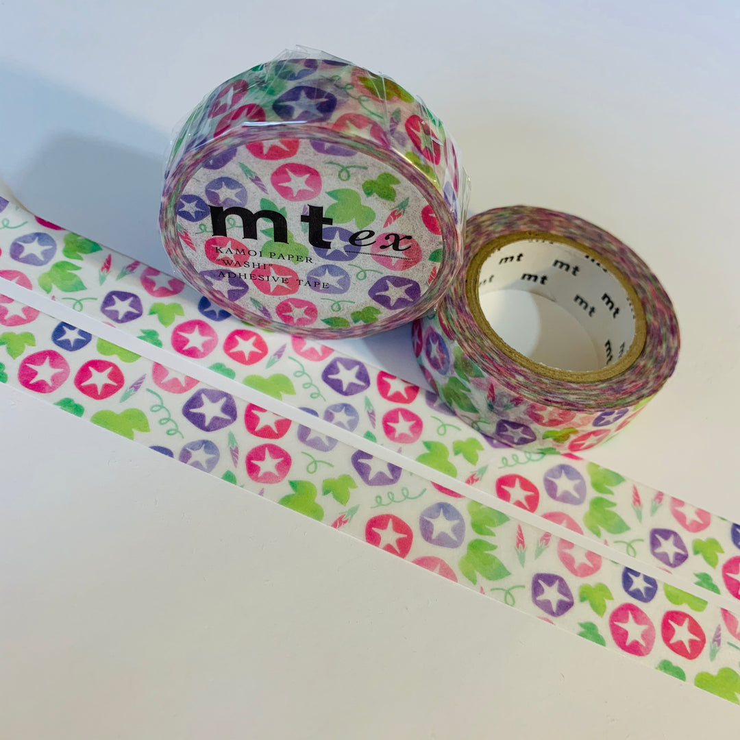 MORNING GLORIES PASTEL Flowers Mt Washi Tape - 1 Roll - 15mm x 10m (33 Feet)