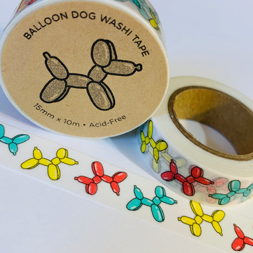 PUPPY BALLOON ANIMALS Washi Tape ~ 1 Roll ~ 15mm x 10m (33 Feet)