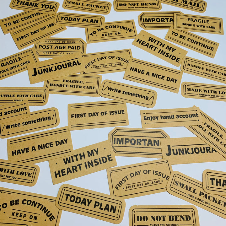 AIR MAIL KRAFT Stickers Ephemera Pack ~ 40 Pieces ~ 40mm - 80mm