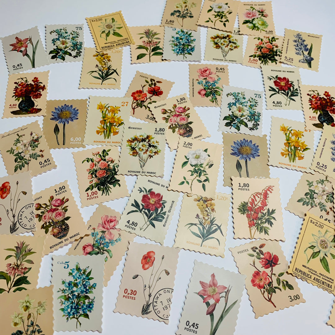 SECRET GARDEN FLORAL STAMPS Peelable Stickers  ~ 46 Pieces ~ Each Sticker is 30mm x 40mm