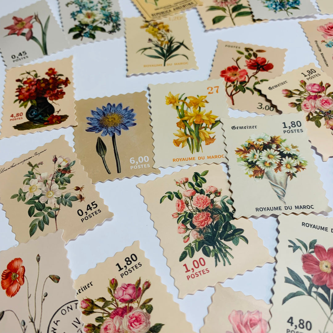 SECRET GARDEN FLORAL STAMPS Peelable Stickers  ~ 46 Pieces ~ Each Sticker is 30mm x 40mm