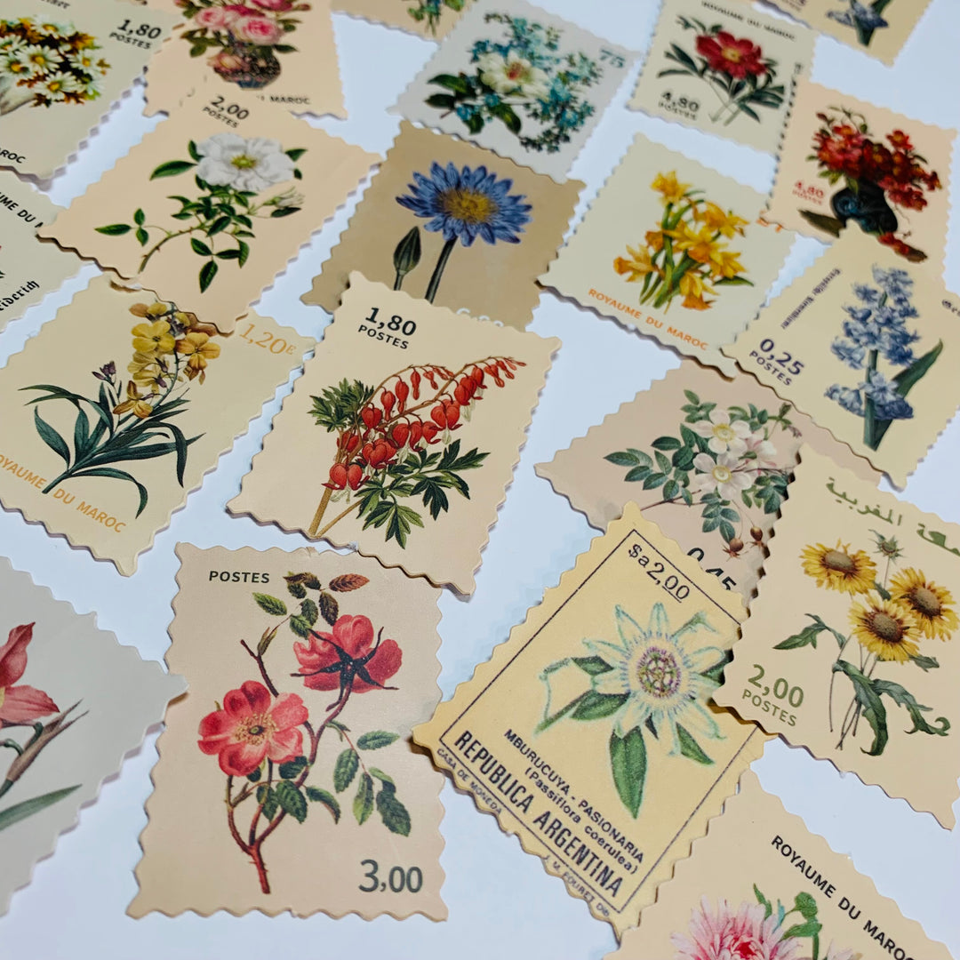 SECRET GARDEN FLORAL STAMPS Peelable Stickers  ~ 46 Pieces ~ Each Sticker is 30mm x 40mm