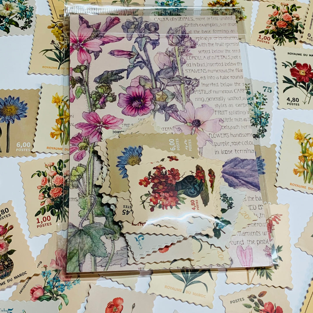 SECRET GARDEN FLORAL STAMPS Peelable Stickers  ~ 46 Pieces ~ Each Sticker is 30mm x 40mm