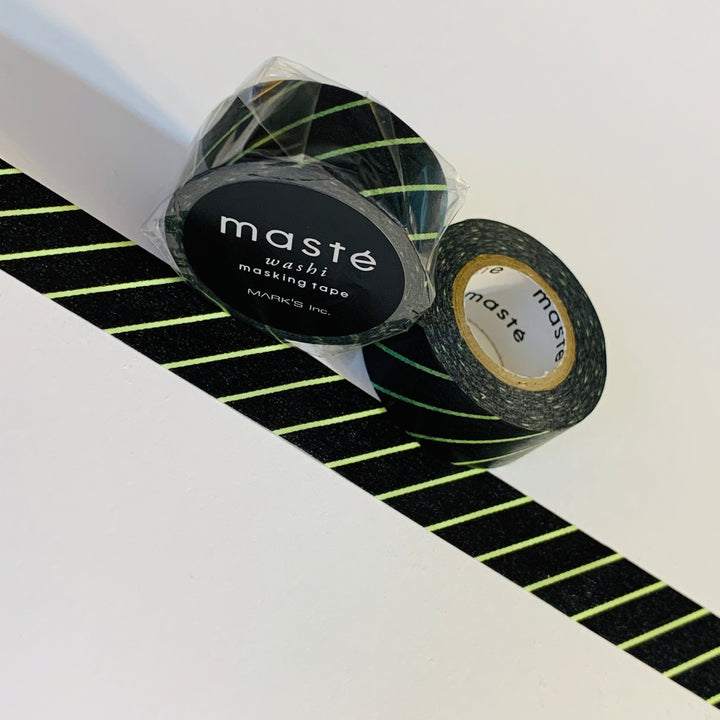 BLACK NEON YELLOW Stripes Maste Washi Tape ~ 1 Roll ~ 15mm x 7m (23 Feet)