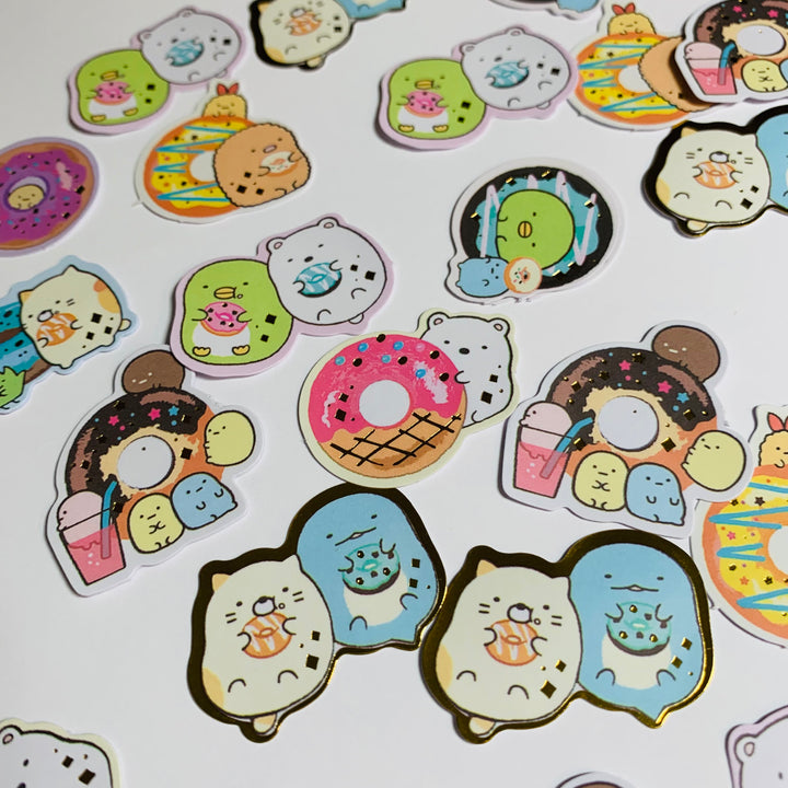 SUMIKKOGURASHI DONUT SHOP Seal Bits Gold Foil Sticker Flake Stickers ~ 40 Pieces ~ Approximately 20-30mm