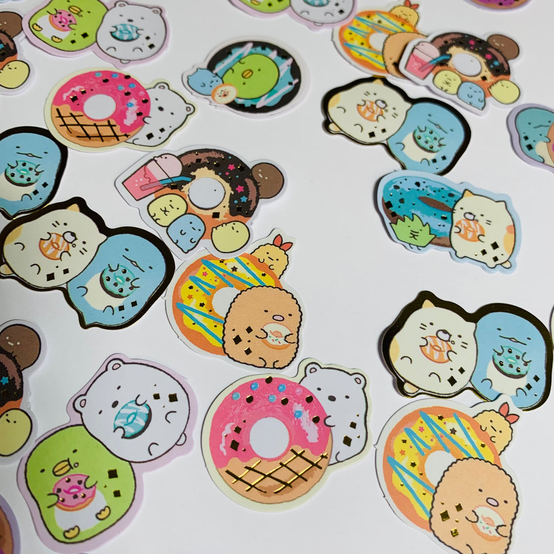 SUMIKKOGURASHI DONUT SHOP Seal Bits Gold Foil Sticker Flake Stickers ~ 40 Pieces ~ Approximately 20-30mm