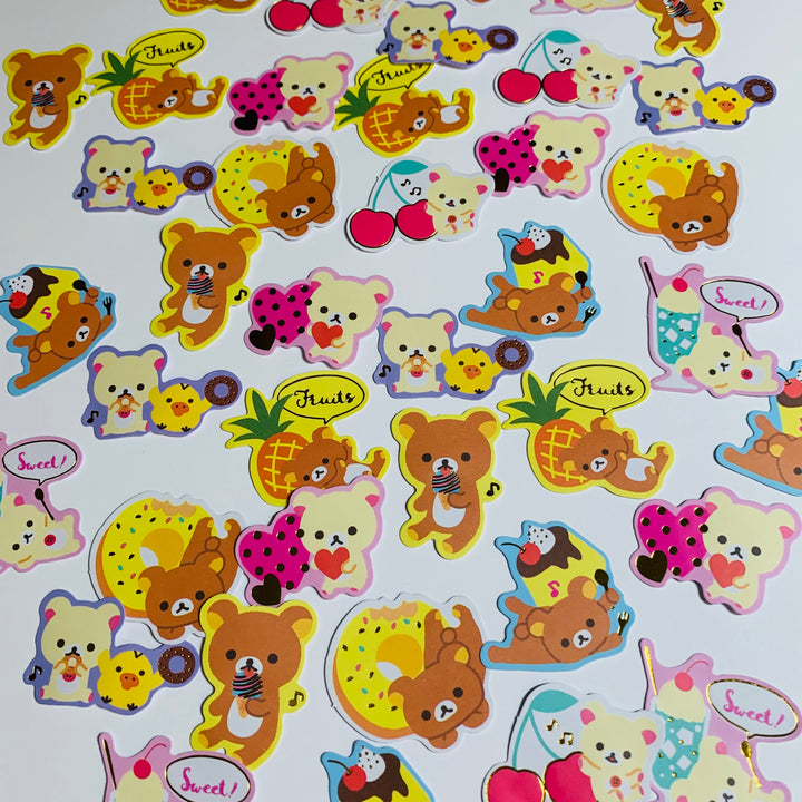 RILAKKUMA JUICE & CUPCAKES Seal Bits Gold Foil Sticker Flake Stickers ~ 40 Pieces ~ Approximately 20-30mm