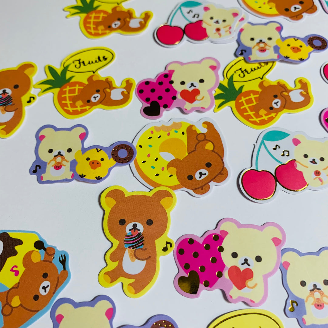 RILAKKUMA JUICE & CUPCAKES Seal Bits Gold Foil Sticker Flake Stickers ~ 40 Pieces ~ Approximately 20-30mm