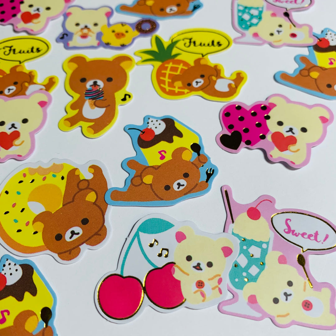 RILAKKUMA JUICE & CUPCAKES Seal Bits Gold Foil Sticker Flake Stickers ~ 40 Pieces ~ Approximately 20-30mm