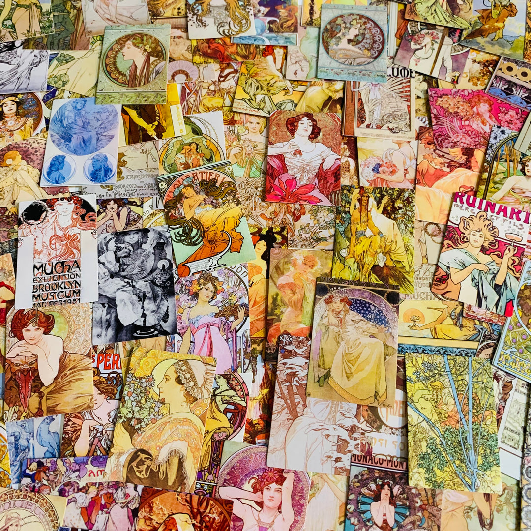 MUSHA IMAGINATION ARTWORK Assorted Decorative Journaling Cards ~ 100 Cards ~ 35 x 50mm