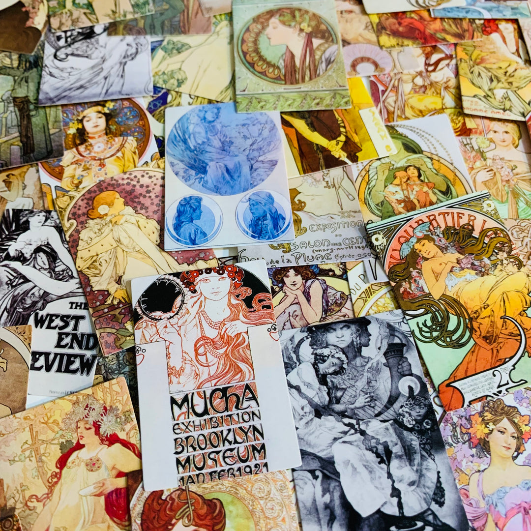 MUSHA IMAGINATION ARTWORK Assorted Decorative Journaling Cards ~ 100 Cards ~ 35 x 50mm
