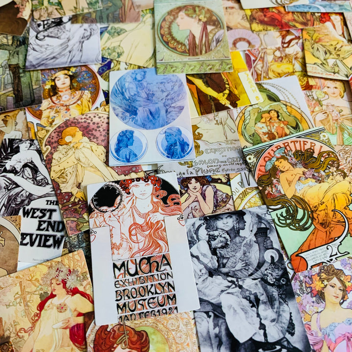 MUSHA IMAGINATION ARTWORK Assorted Decorative Journaling Cards ~ 100 Cards ~ 35 x 50mm