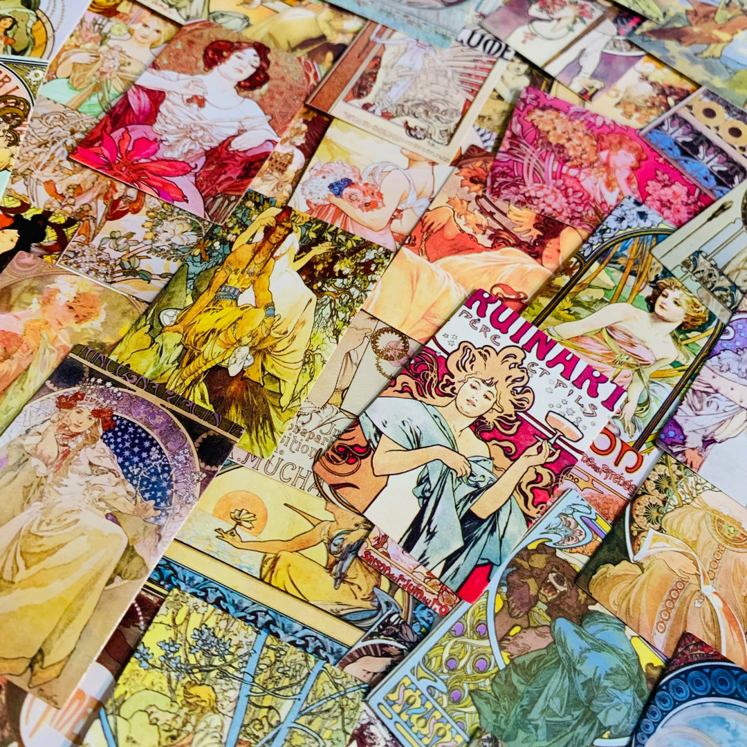 MUSHA IMAGINATION ARTWORK Assorted Decorative Journaling Cards ~ 100 Cards ~ 35 x 50mm