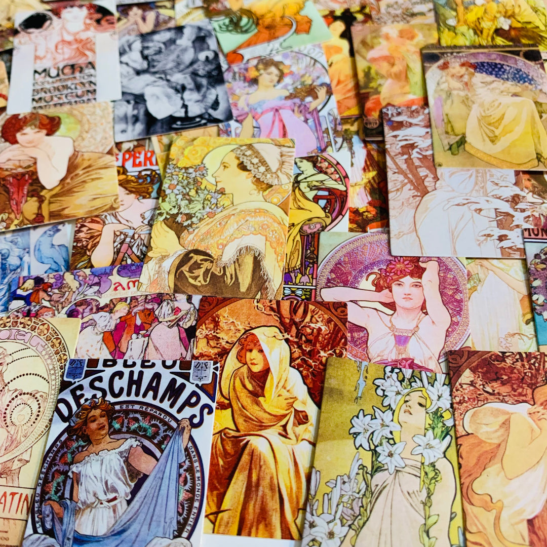 MUSHA IMAGINATION ARTWORK Assorted Decorative Journaling Cards ~ 100 Cards ~ 35 x 50mm