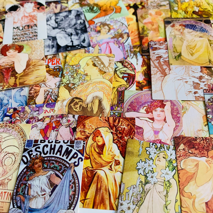MUSHA IMAGINATION ARTWORK Assorted Decorative Journaling Cards ~ 100 Cards ~ 35 x 50mm