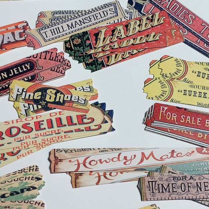 RETRO ADVERTISING LABELS Ephemera Sticker Pack ~ 60 Pieces ~ 15mm - 120mm