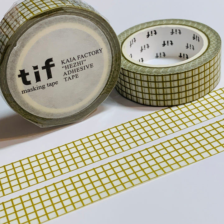 OLIVE GREEN SMALL GRID Washi Tape ~ 1 Roll ~ 15mm x 10m (33 Feet)