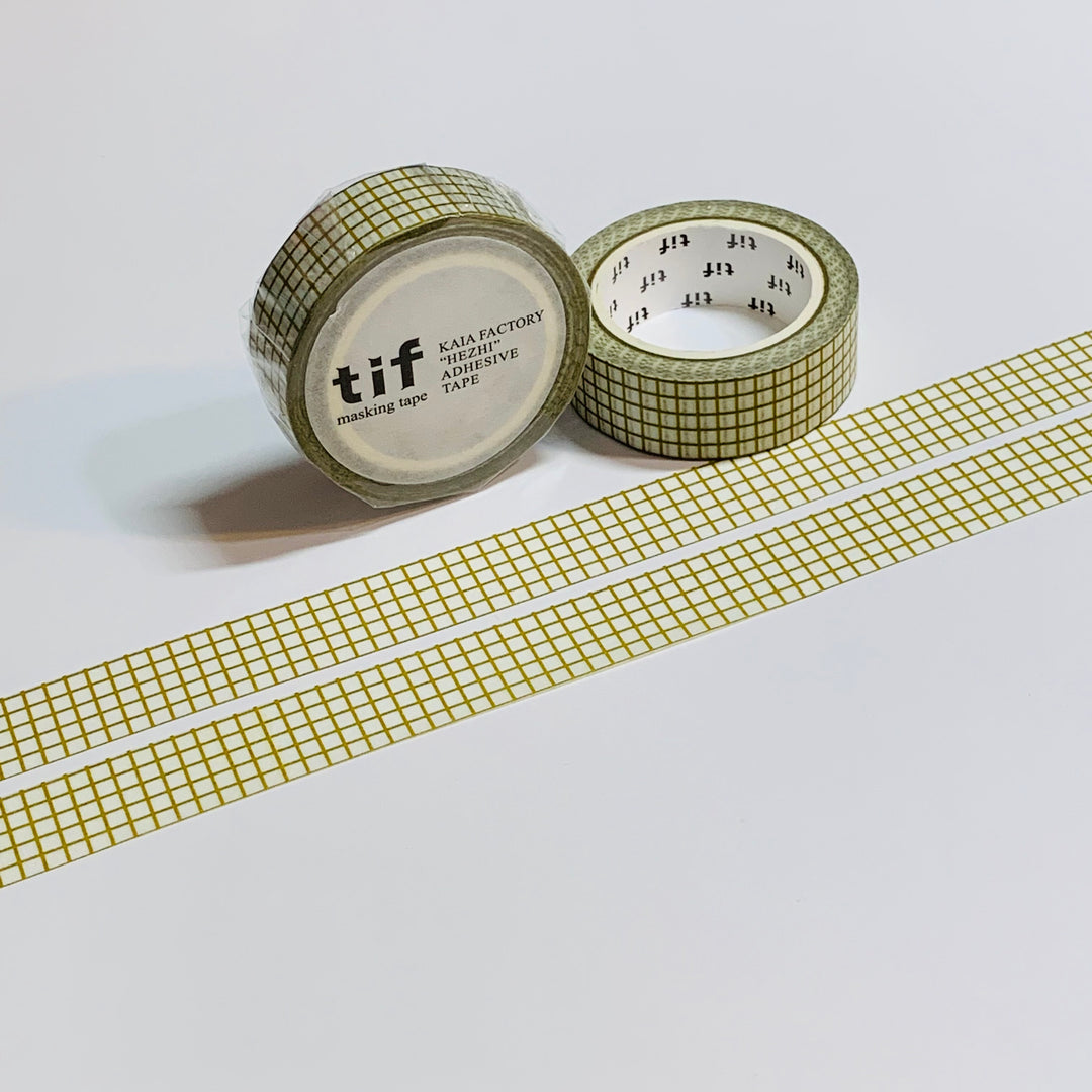 OLIVE GREEN SMALL GRID Washi Tape ~ 1 Roll ~ 15mm x 10m (33 Feet)