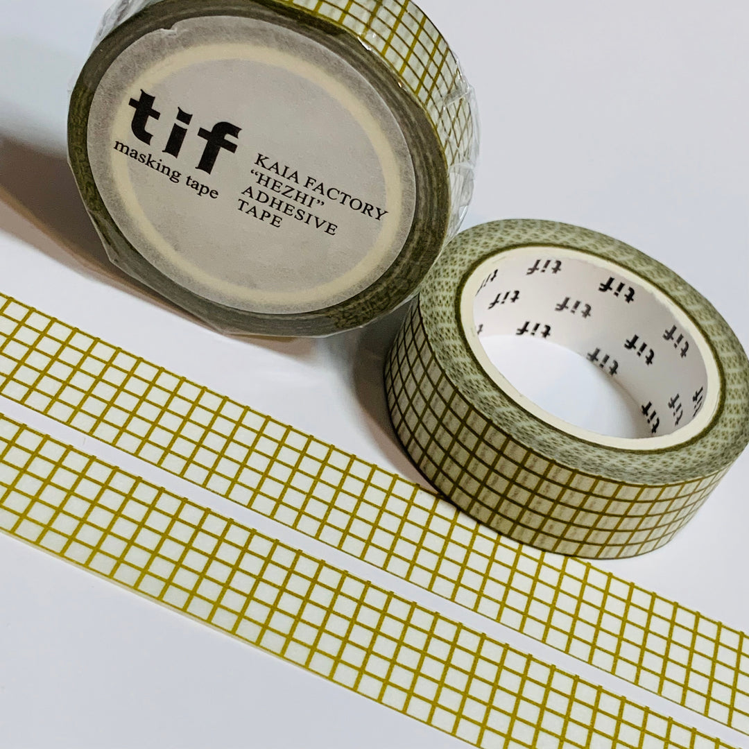 OLIVE GREEN SMALL GRID Washi Tape ~ 1 Roll ~ 15mm x 10m (33 Feet)