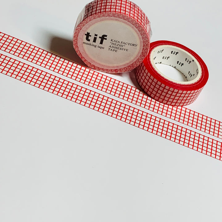 RED SMALL GRID Washi Tape ~ 1 Roll ~ 15mm x 10m (33 Feet)