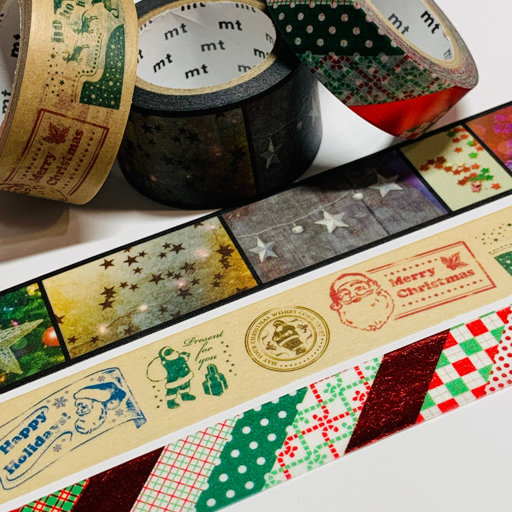 RETIRED JOYEUX NOEL MT CHRISTMAS TRIO Washi Tape Set ~ 3 Roll Package ~ 15, 20 & 25mm x 7m (23 Feet Each)