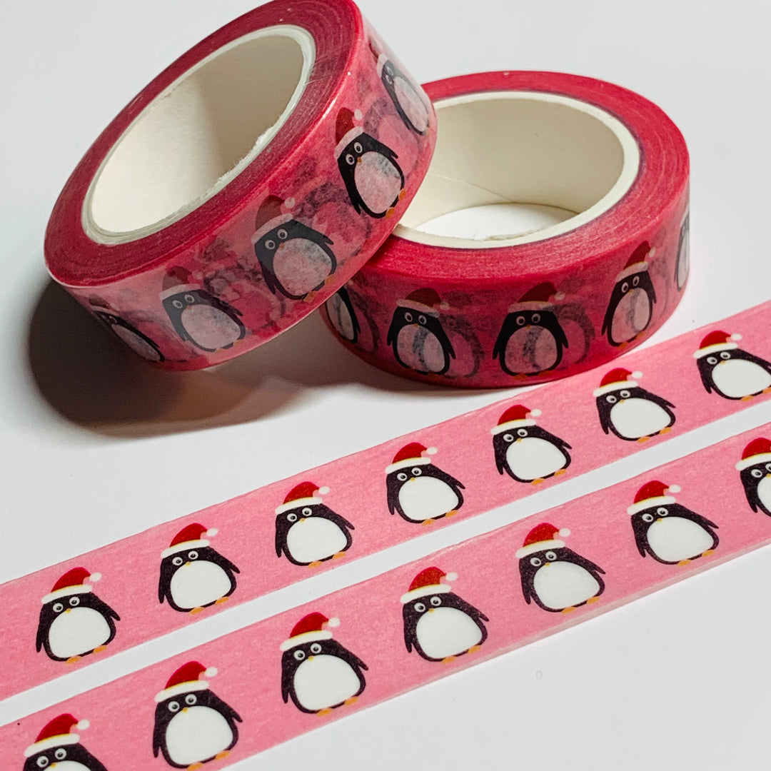 WOBBLING PENGUINS SPREADING Christmas Joy Washi Tape ~ 1 Roll ~ 15mm x 10m (33 Feet)