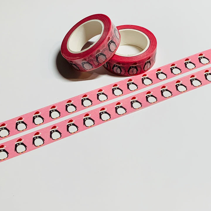 WOBBLING PENGUINS SPREADING Christmas Joy Washi Tape ~ 1 Roll ~ 15mm x 10m (33 Feet)