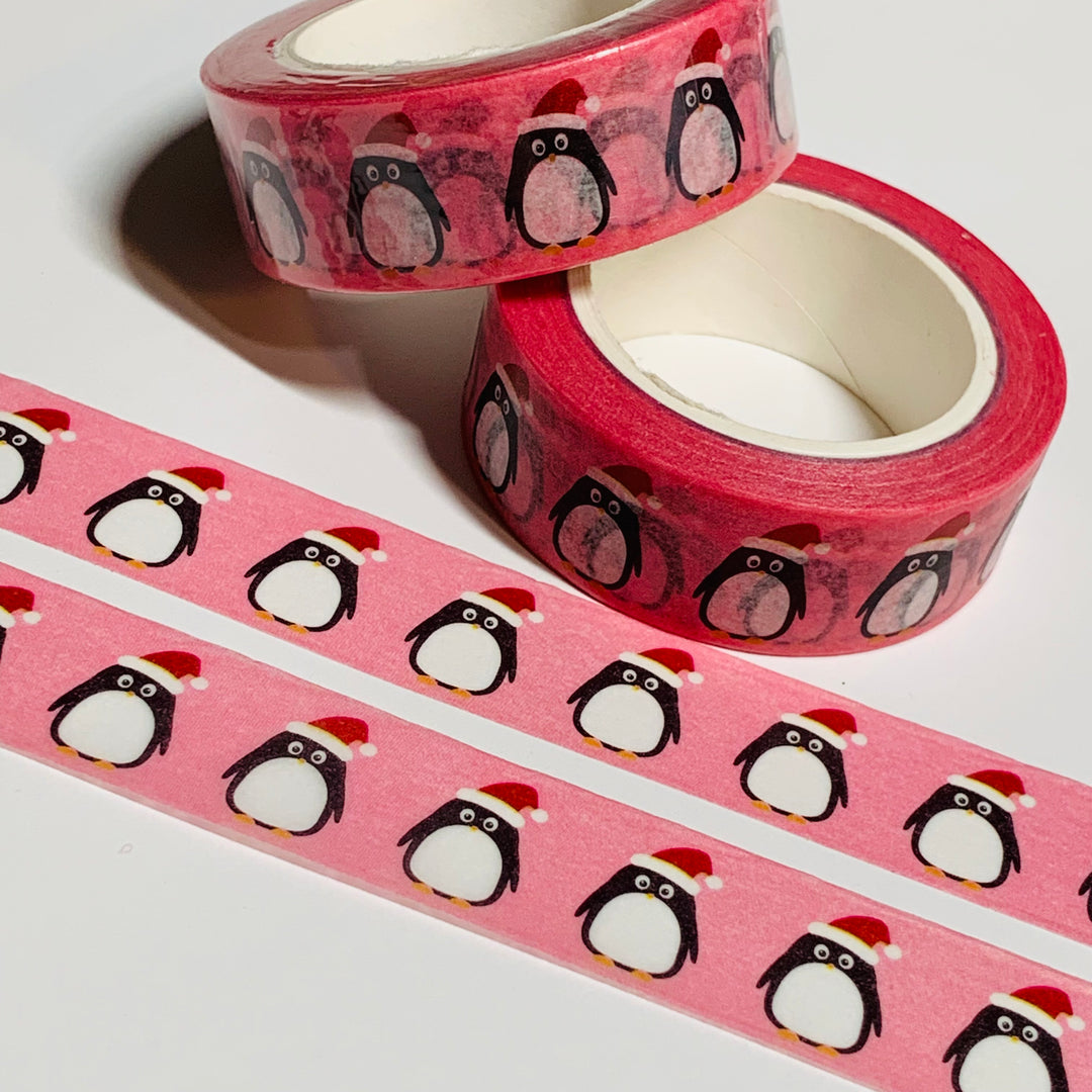 WOBBLING PENGUINS SPREADING Christmas Joy Washi Tape ~ 1 Roll ~ 15mm x 10m (33 Feet)