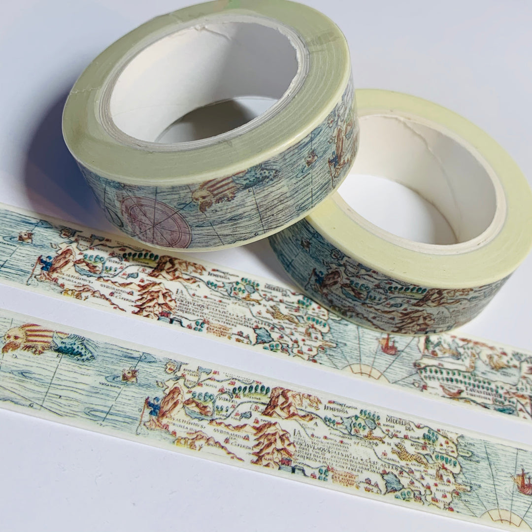 VINTAGE TREASURE MAP Washi Tape ~ 1 Roll ~ 15mm x 10m (33 Feet)