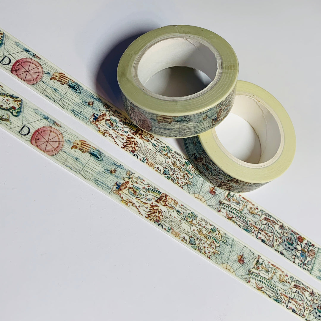 VINTAGE TREASURE MAP Washi Tape ~ 1 Roll ~ 15mm x 10m (33 Feet)