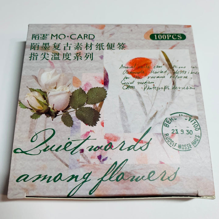 QUIET WORDS AMONG FLOWERS Boxed Ephemera Paper Pack ~ 100 Sheets ~ Size 4 x 4 Inches