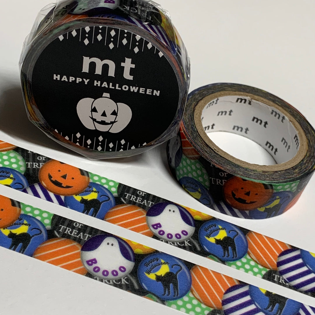 HALLOWEEN BUTTONS And BADGES MT Washi Tape  ~ 1 Roll ~ 15mm x 7m (23 Feet)