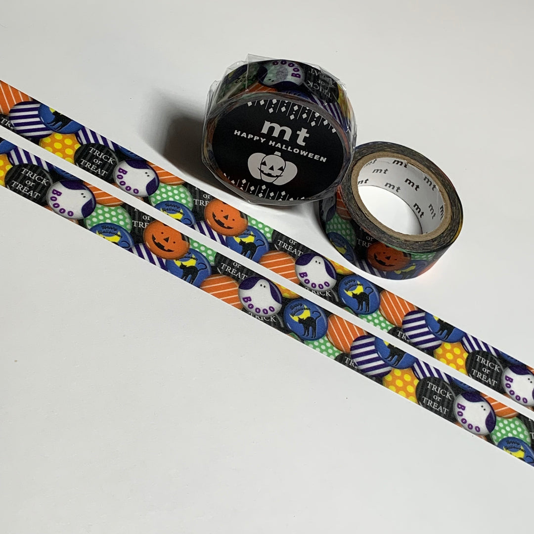 HALLOWEEN BUTTONS And BADGES MT Washi Tape  ~ 1 Roll ~ 15mm x 7m (23 Feet)