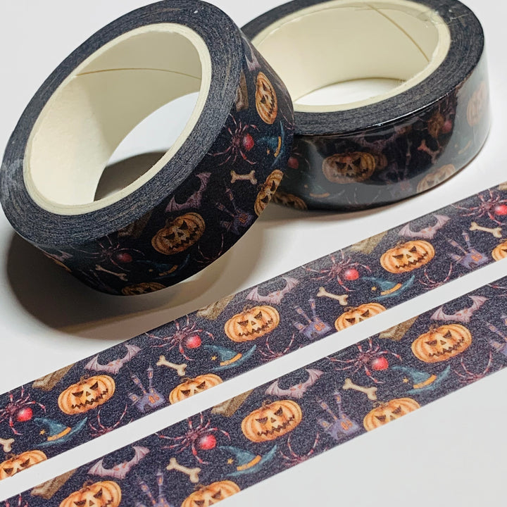 EVIL Vs GOOD HALLOWEEN NOTABLE SYMBOLS On Black Background ~ 1 Roll ~ 15mm x 10m (33 Feet)